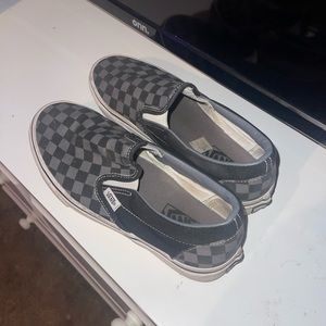 Grey black checkered slip on vans